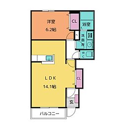 飛鶴B 1LDKの間取図画像