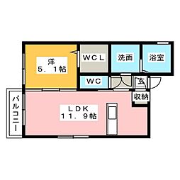 キーウエストフェレロ 1LDKの間取図画像