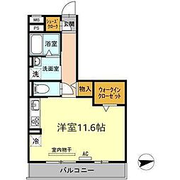グレイスコート ワンルームの間取図画像