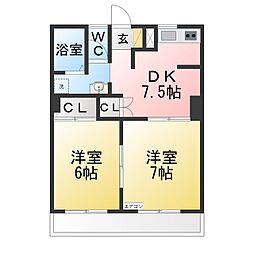 花笑ビルレジデンス 2DKの間取図画像