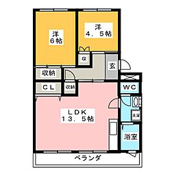 カーサアペルタ1 2LDKの間取図画像