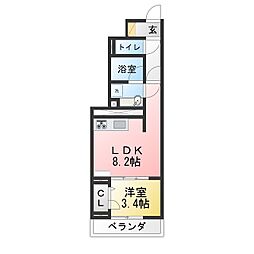 新築セジュール六名本町 1LDKの間取図画像