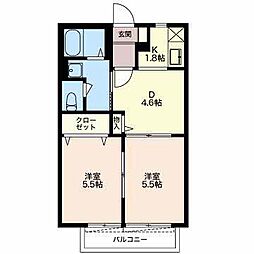 ハイツ・ブランドールA 2DKの間取図画像