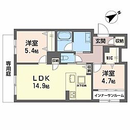 レフィアント岡崎 2LDKの間取図画像