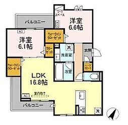 豊橋市東脇3丁目アパート 2LDKの間取図画像