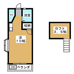 セザンヌ内張 ワンルームの間取図画像