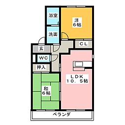 シルクヴェール・フジA 2LDKの間取図画像