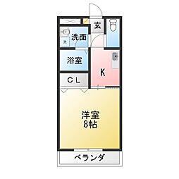 レ・セゾン小向A 1Kの間取図画像