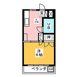 カブリオレ 1Kの間取図画像