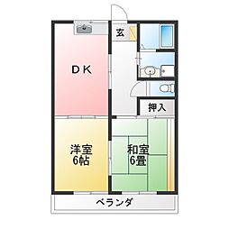 ウイングコート中藤C 2DKの間取図画像