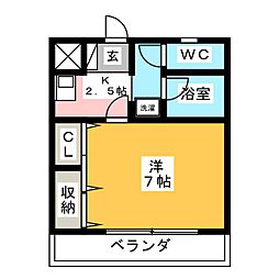 グリーンコート花中 1Kの間取図画像