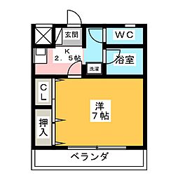 グリーンコート花中 1Kの間取図画像