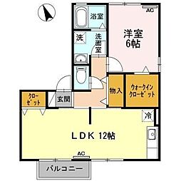 ヴィラージュルピナC 1LDKの間取図画像