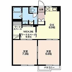 タウニー神ノ輪B棟 2DKの間取図画像