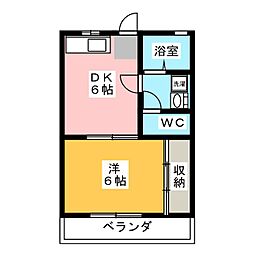 サンライズ往完 1DKの間取図画像