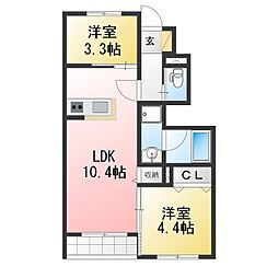豊橋市松井町字中新切アパート 2LDKの間取図画像