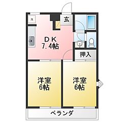 フォーレスト高師 2DKの間取図画像