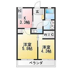 フレグランス一本木B 1LDKの間取図画像