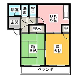 サンライズフジA棟 2DKの間取図画像