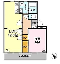 サンヒルズ鷹丘C 1LDKの間取図画像