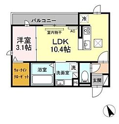 ヴェール東橋良 1LDKの間取図画像