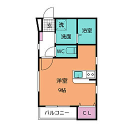 カーサミア亀崎 1階ワンルームの間取り