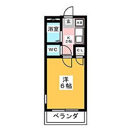 キャッスルハウス田園 1Kの間取図画像