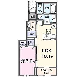 ミモザB 1LDKの間取図画像