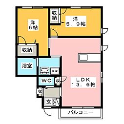ピースポート板山 2LDKの間取図画像