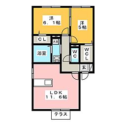 プロニティ峰東 2LDKの間取図画像