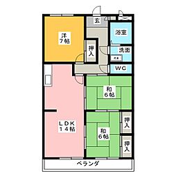 シャトー雁宿 3LDKの間取図画像