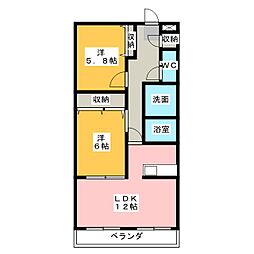 メゾン波多野館 2LDKの間取図画像