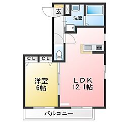サン鳥居松 1LDKの間取図画像