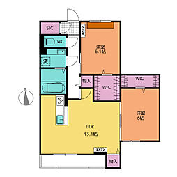 シャンポールゴタンダII 2LDKの間取図画像
