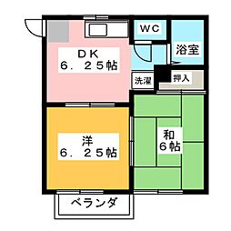 ガーデンハイツ神屋 2DKの間取図画像