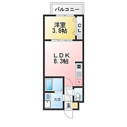 ジーメゾン高蔵寺ブレイズ 1LDKの間取図画像