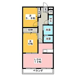 メゾン波多野館 2LDKの間取図画像