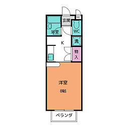 あすなろアパート 2階1Kの間取り