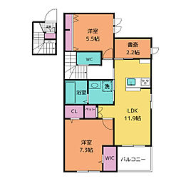 新築クローバーテラス 2階2LDKの間取り