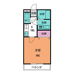 ワッフル 2階1Kの間取り