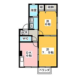 富士見ハイツB 2DKの間取図画像