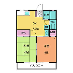 シャトレB 2DKの間取図画像