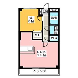 フロイデ天翔B 1LDKの間取図画像