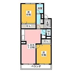 雁ケ音マンション 2LDKの間取図画像