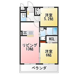 刈谷市司町2丁目マンション 2LDKの間取図画像