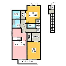 ピースタウンガル 2LDKの間取図画像