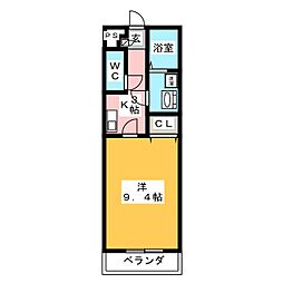 アンプルールブワエトワル 1Kの間取図画像