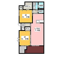 グランメール沖野 2LDKの間取図画像