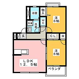アミール勝川B棟 2LDKの間取図画像