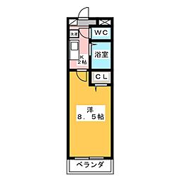 ロッキー味美 1Kの間取図画像